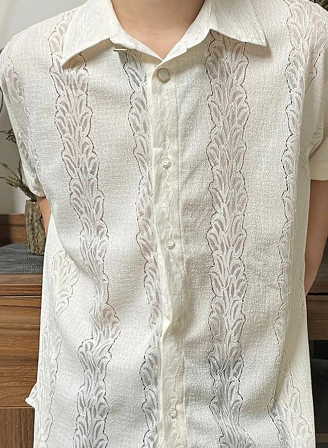 Take Two Cream Men Lace Insert Textured Shirt for Men | Best Price UAE